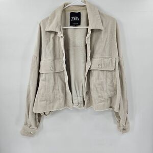 Zara crop corduroy jacket coat small medium large white cream oversized slouchy